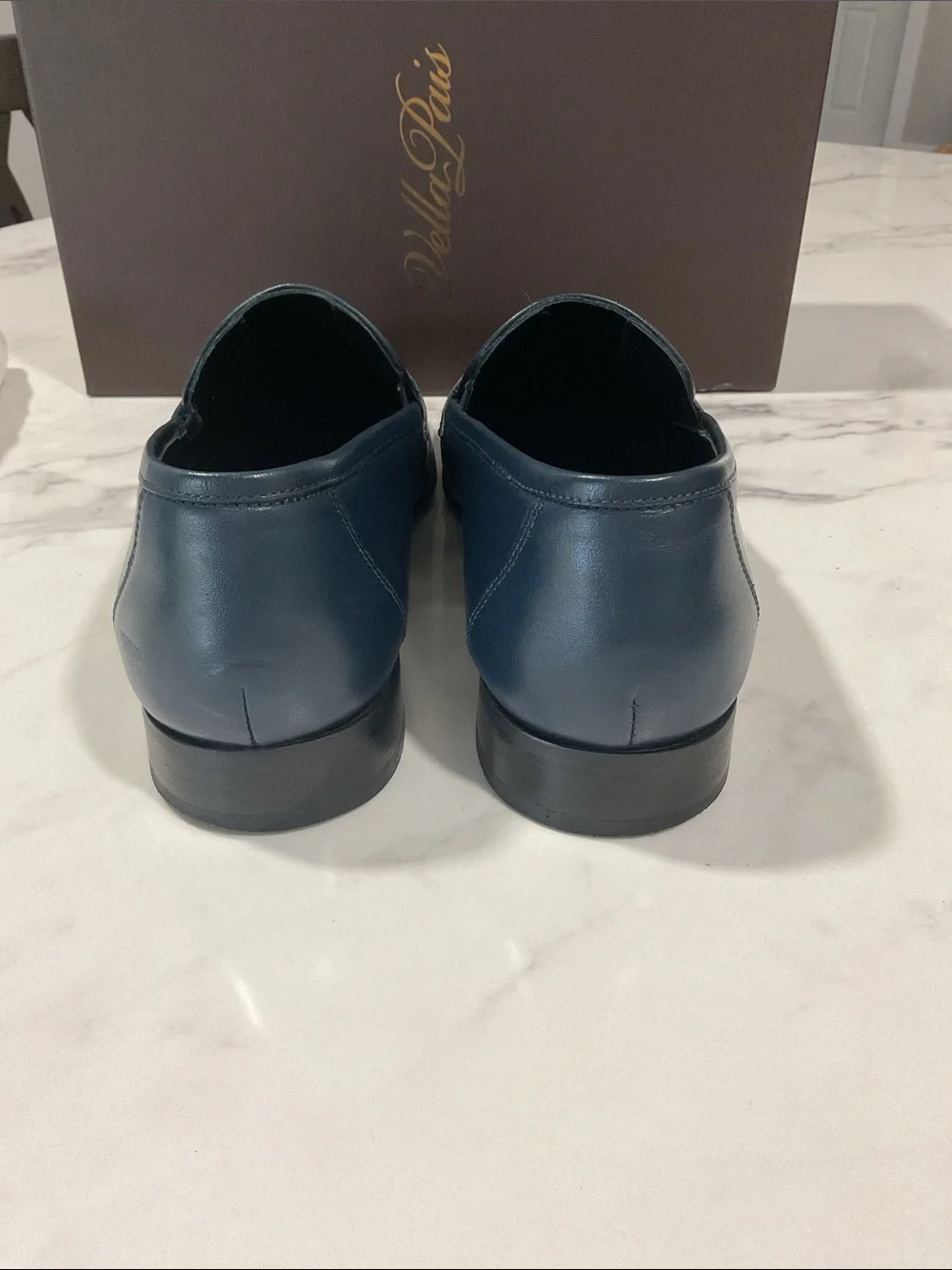 Men's Navy Leather Penny Loafers